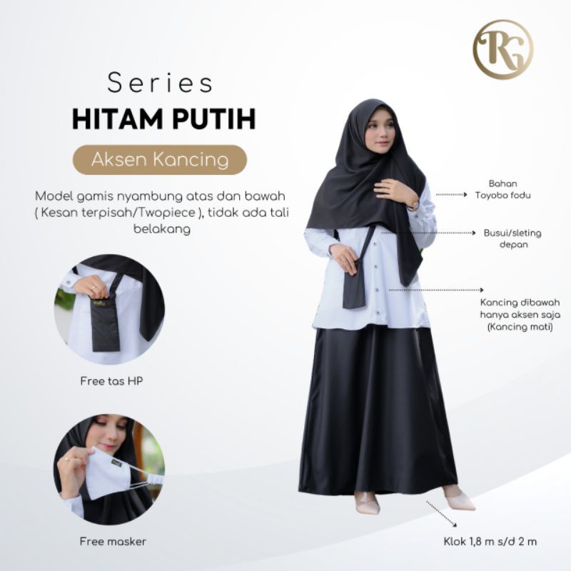 Gamis hitam putih aksen kancing by Riyani