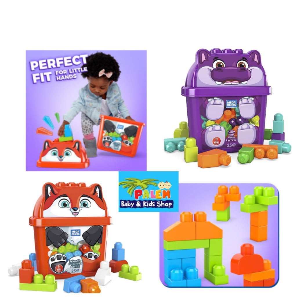 Fisher-Price Mega Bloks First Builders Friendly Fox And Hippo (25 Pieces) - Mainan Balok Susun Edukasi Anak Balita