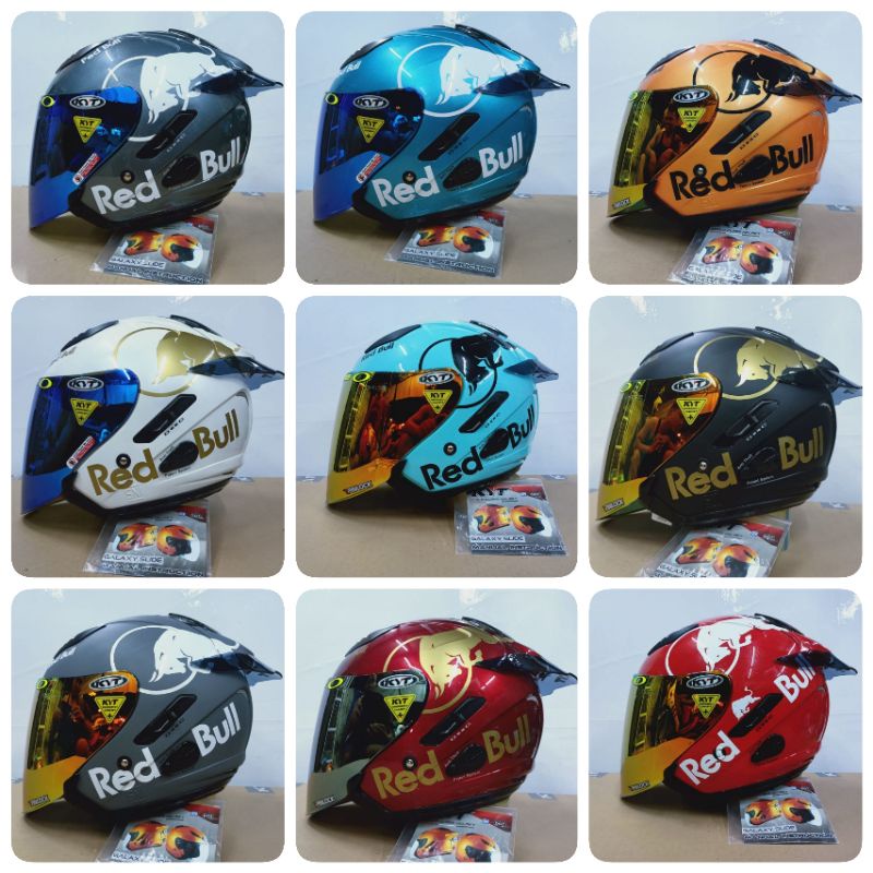 helm half face KYT galaxy paket ganteng red bull