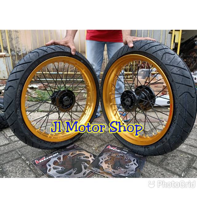 Paket Velg Set Supermoto Super moto Klx 150 D-Tracker Full Set Plus Ban Velg Rossi bonus Piringan