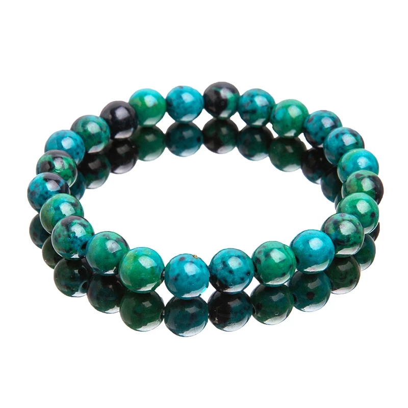 Gelang Manik-Manik Batu Malachite Chrysocolla Alami Bentuk Bulat Ukuran 8mm Untuk Pria Dan Wanita