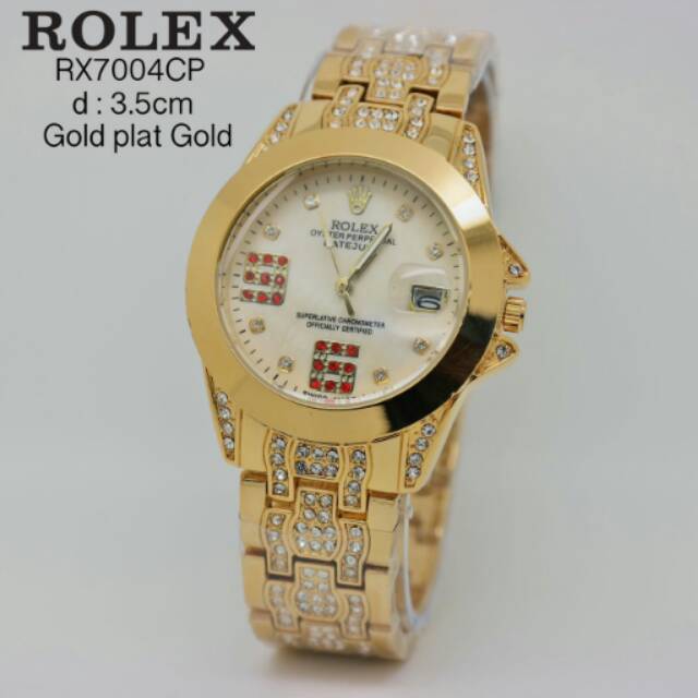 Jam Tangan Wanita Rolex Date Rantai Diamond Full Gold KW Super