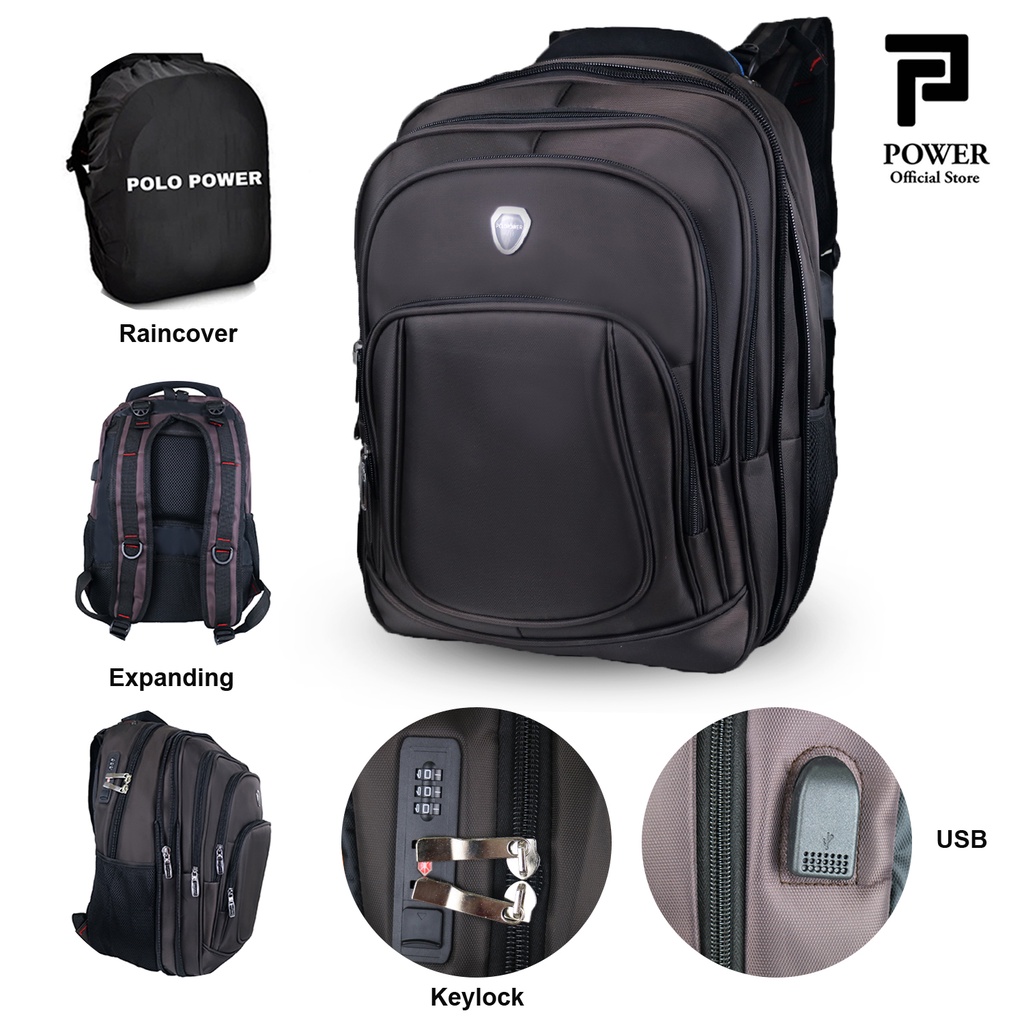 Polo Power Tas Ransel Pria Backpack Import Expanding USB Portable Polo Original Tas Punggung Trendy