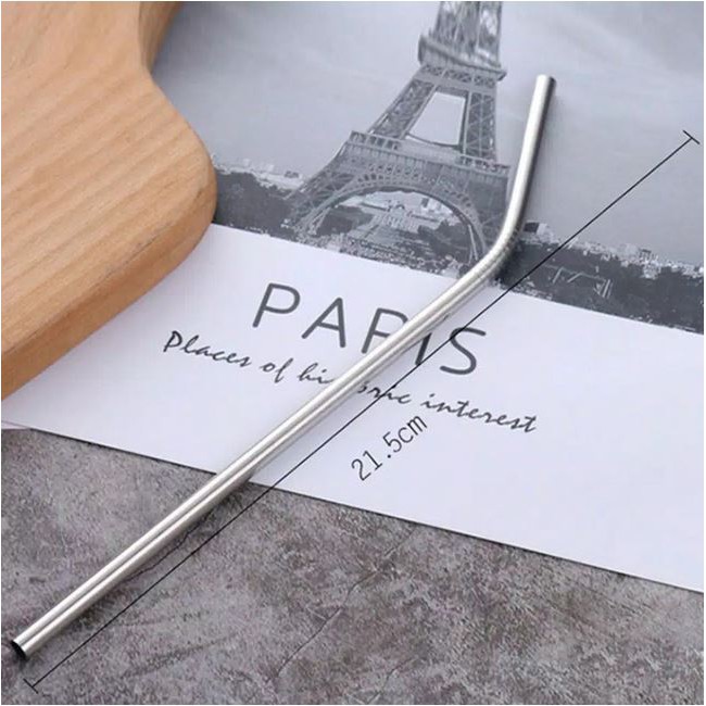 Sedotan stainless steel Straw Tekuk Lurus Free Sikat Pembersih