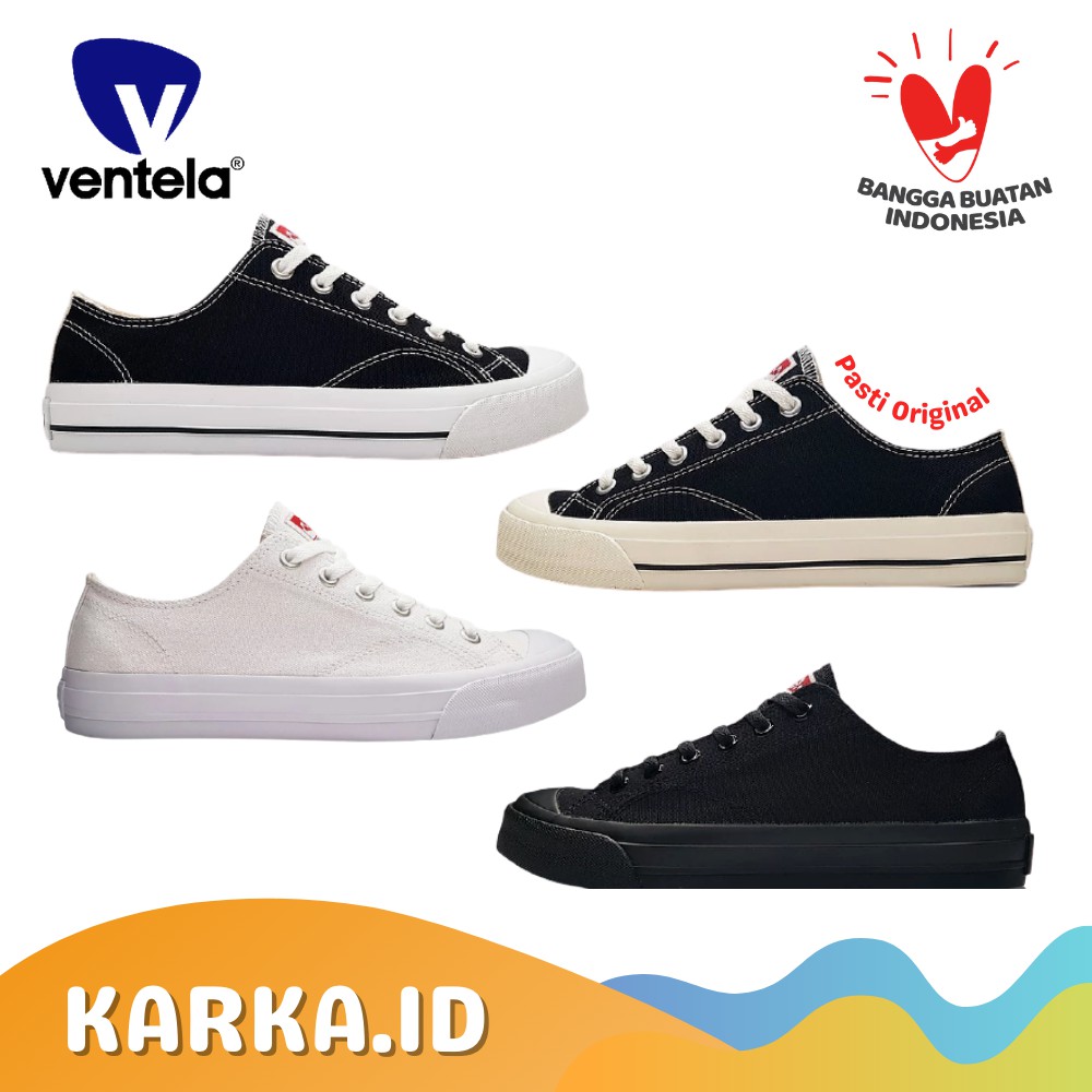 Sepatu Sekolah Hitam Ventela Basic Black Natural White Full Black White Original