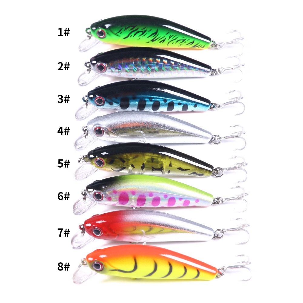 HENGJIA 9Pcs Sinking Minnow Fishing Lure 55mm 6.6g Umpan Pancing Bentuk Ikan Kecil Kail Swimbait Bass Bait Wobbler