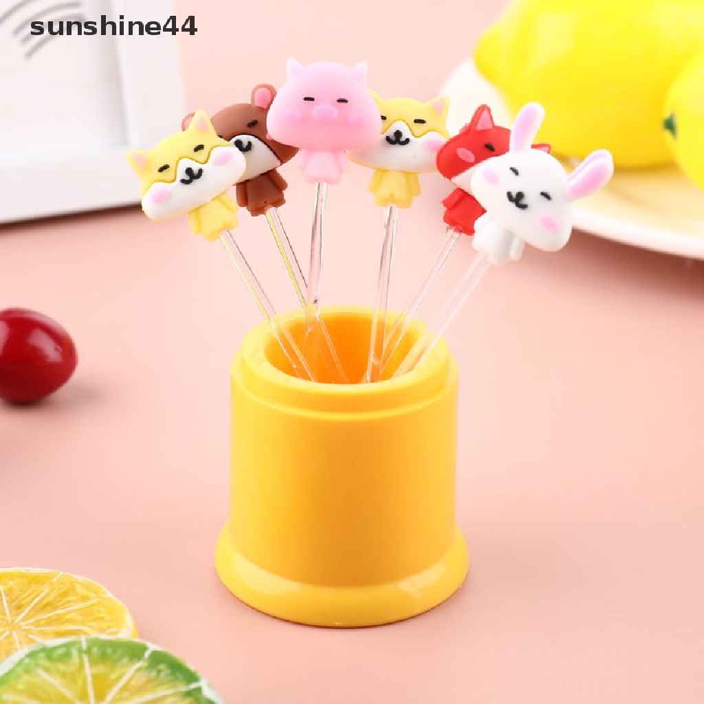 Sunshine 8pcs Garpu Buah / Dessert / Kue / Snack Bentuk Kartun Princess Untuk Anak