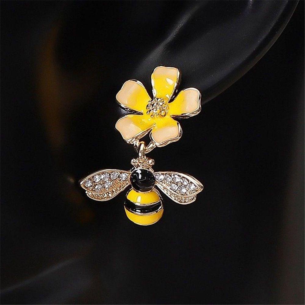 Needway Anting Menjuntai Lebah Bunga Kuning Perhiasan Fashion Untuk Perempuan
