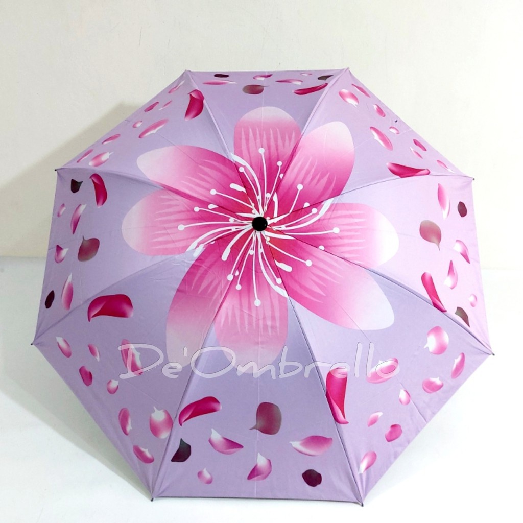 Payung Lpt 4 Fancy Motif Bunga Sakura Dalam Hitam Anti UV