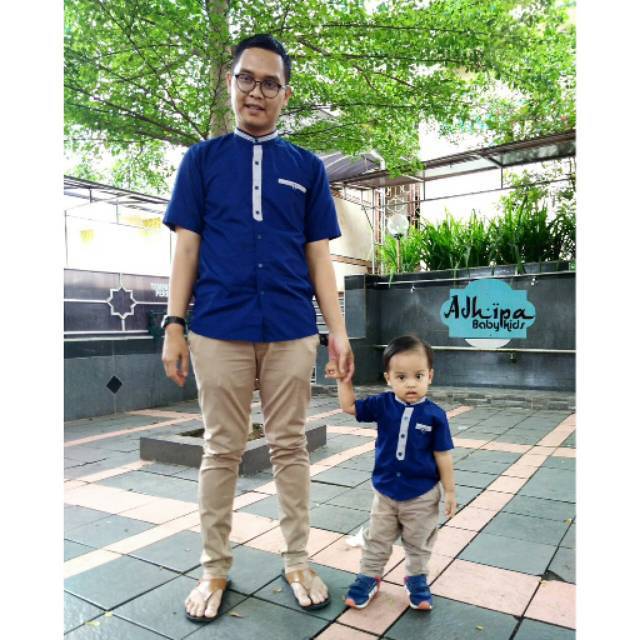 Baju Koko Couple Ayah &amp; Anak warna NAVY