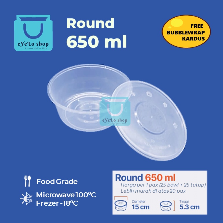 Thinwall 650 ml Thinwall Round/ Cup Plastik Bening/ Cup Puding/ Mangkok Plastik Bulat - Mangkuk Baks