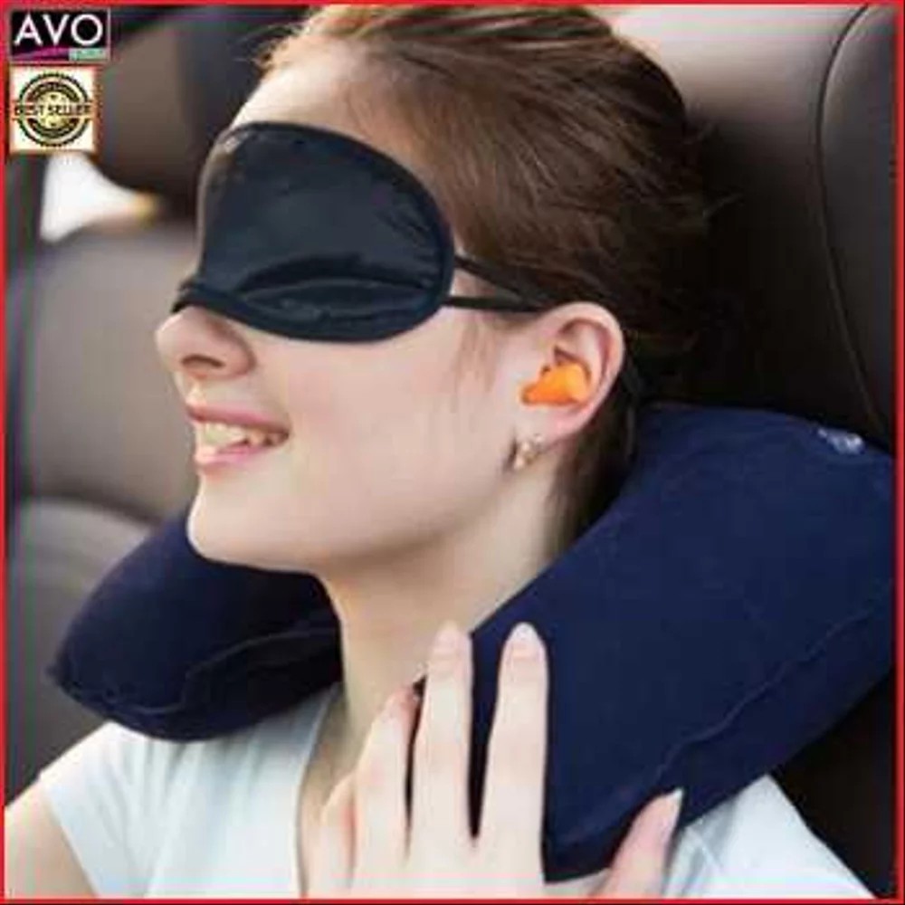 Bantal Leher Udara Penutup Mata Telinga Untuk Jalan 1set Travel Pillow