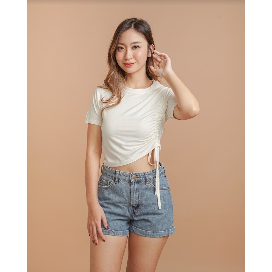 MODAVIE - EVELYN CROP TOP Korea Kaos Wanita Tali Serut Korean Crop Tee