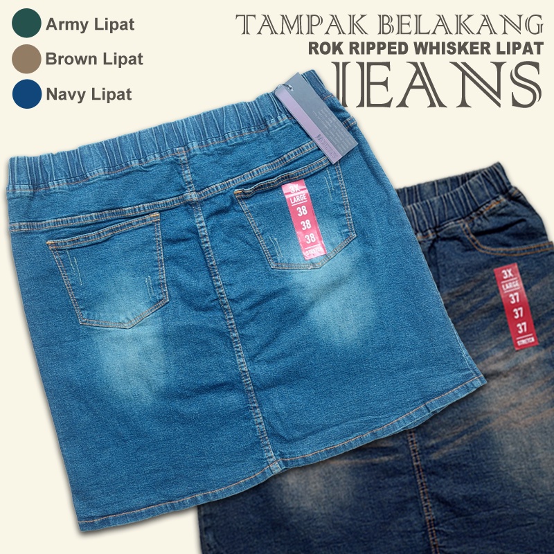 AFAREEN - Rok Mini Jeans Wanita Jumbo Rok Pendek Jeans Melar Pinggang Karet Skrit Korean Big Size 35-42