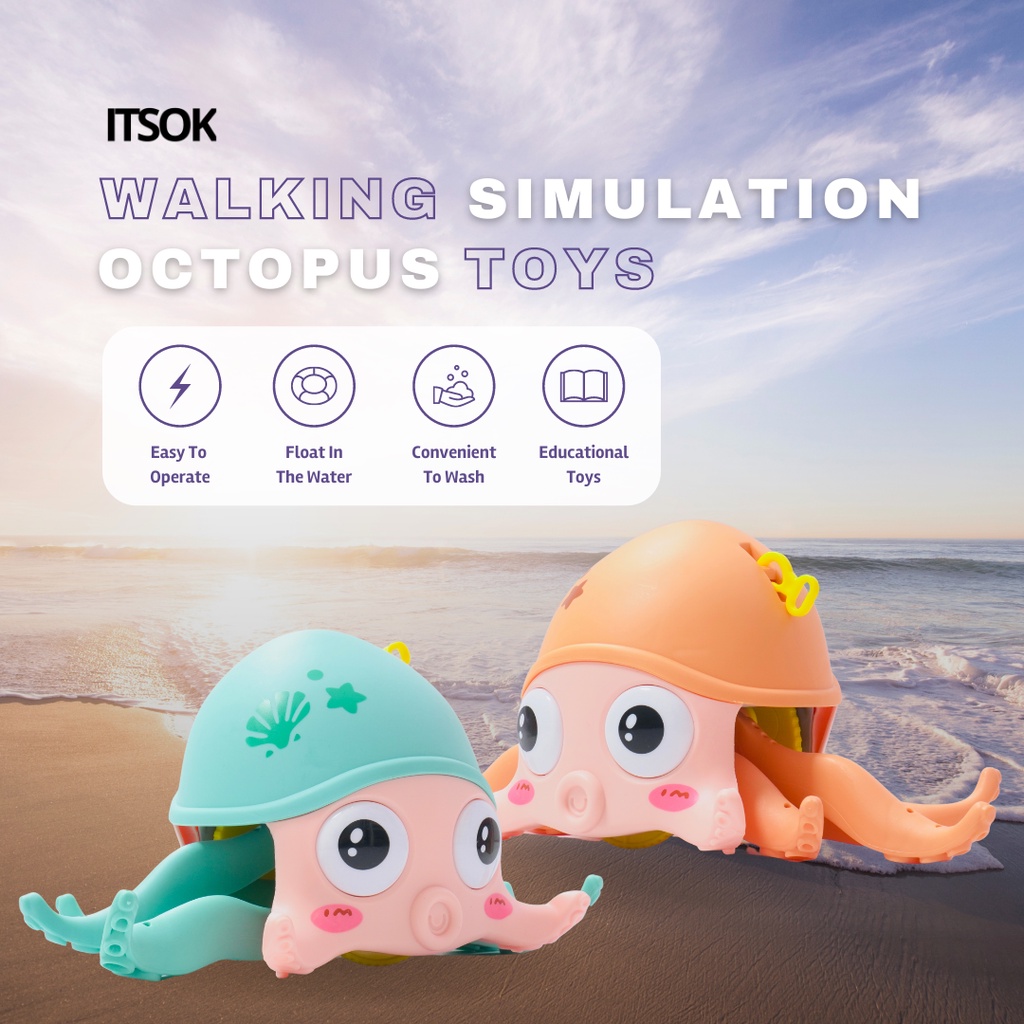 ITSOK Mainan Gurita Octopus / Kepiting Crab Bath Toys Beach Walking Toy Clockwork Toy