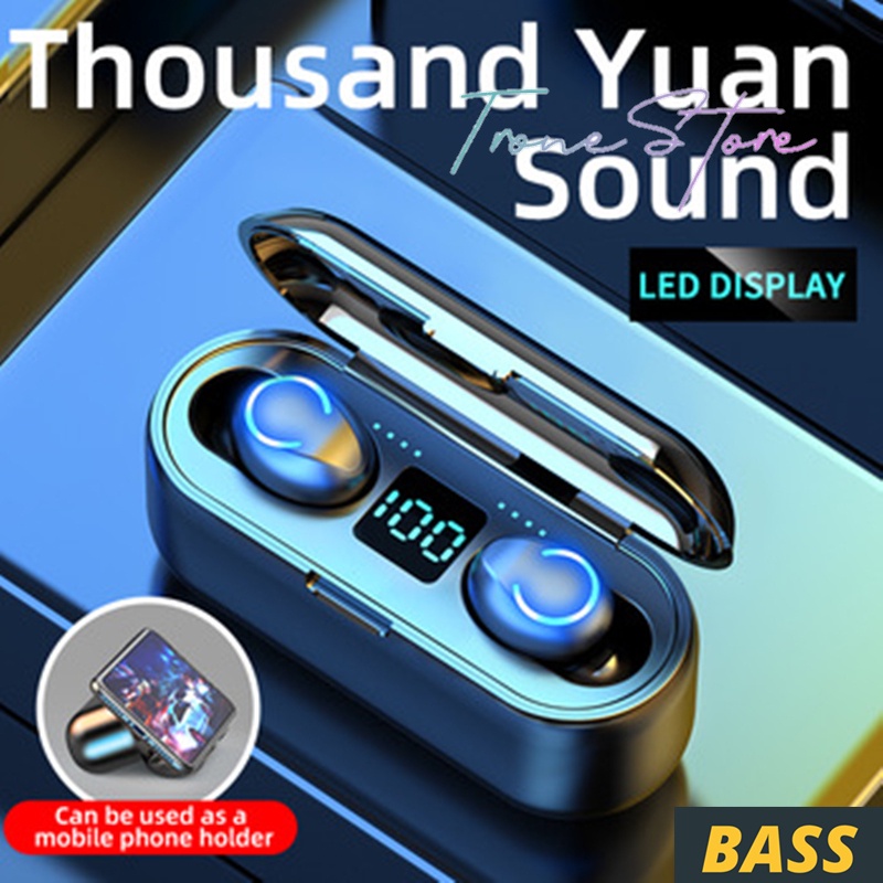 BASS Bluetooth Headset【Dikirim dari ID COD】TWS F9 Nirkabel Earphone Bluetooth Gaming Earbud Tahan Ai