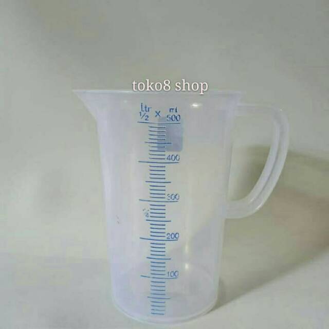 Gelas takaran air 500 mil / gelas ukur plastik merek