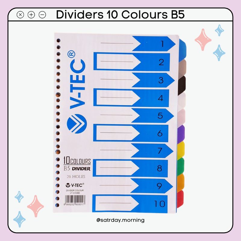 

SN76 Dividers Binder B5 A5 10 Colours / Pembatas Binder A5 B5 10 Warna V-Tech