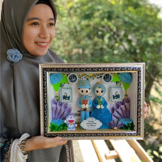 Boneka Flanel Mahar Nikah Pengantin Islami Frame 3D 21x30 Cm