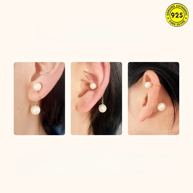 Women's Double-Sided Pearl Earring Ear Clip without Pierced Ears