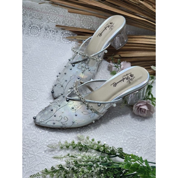 sepatu alwa silver mutiara tinggi 5cm kaca