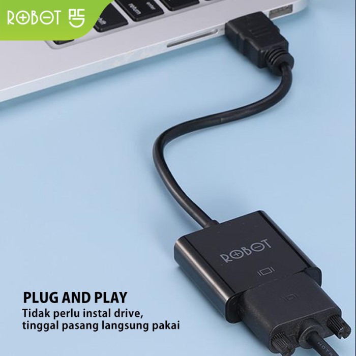 ROBOT RHV10 RHV 10 Converter Adapter HDMI TO VGA 1080P Without Audio &amp; Power Black Garansi Original Resmi KONVERTER HDMI KE VGA