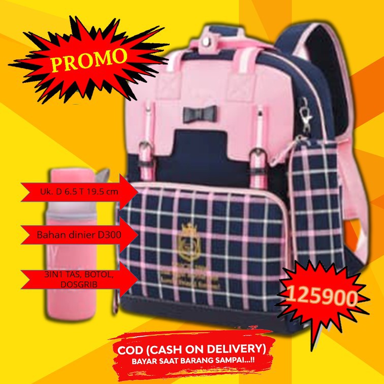 COD Tas Sekolah Anak Perempuan TK SD SMP Murah Tas Ransel Gendong Wanita Remaja Korea + Tempat Minum