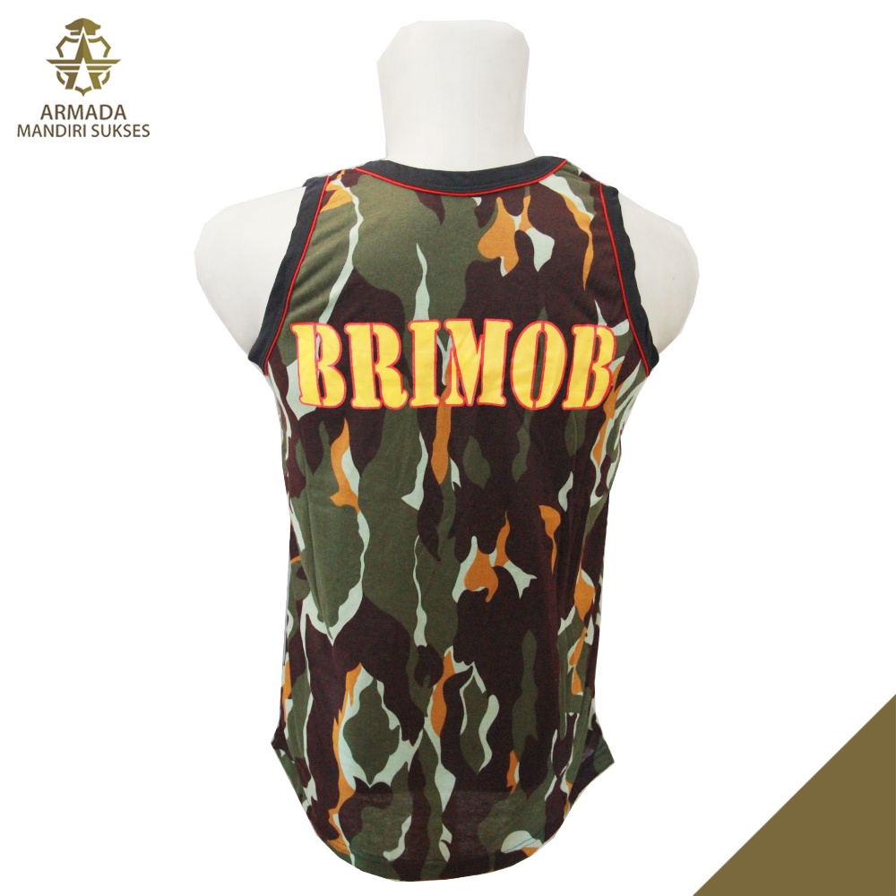 Kaos Singlet Brimob Logo Sablon Loreng - Kaos Dalam Brimob