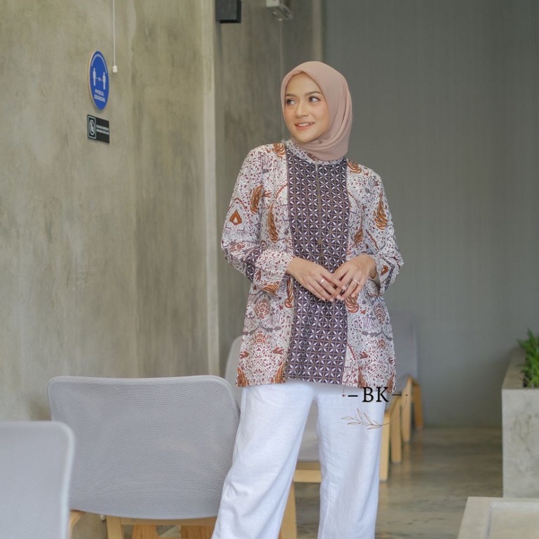 Baju Batik Wanita Modern Atasan Blouse Batik Kerja Kantor Wanita Motif Soft Inara