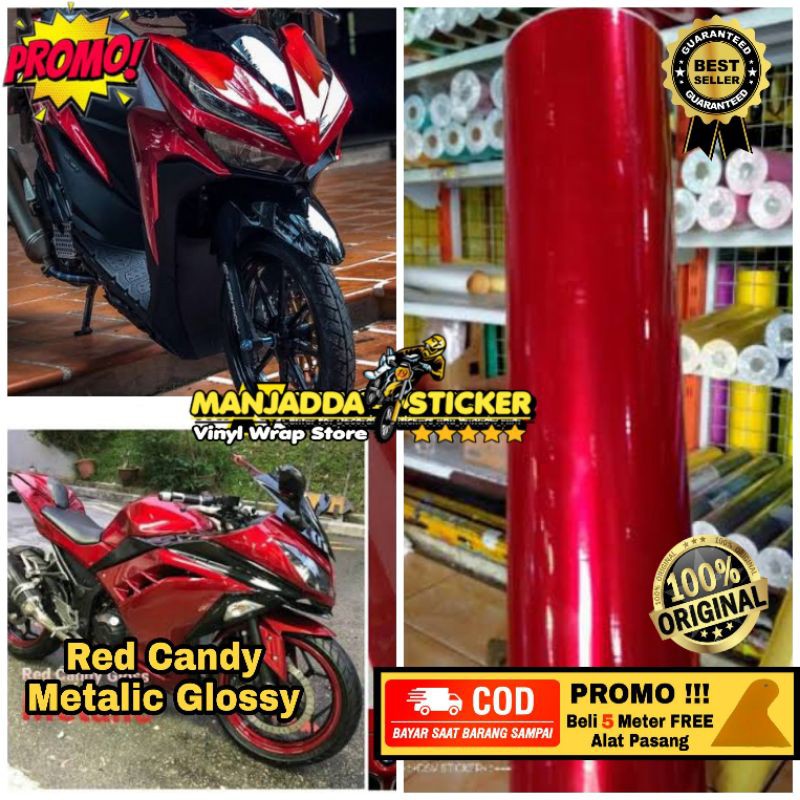 stiker skotlet motor warna merah metalic candy sticker merah maroon