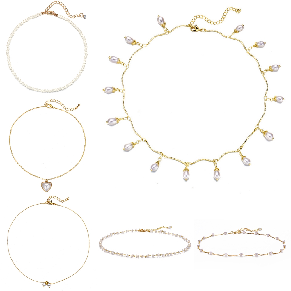 AY(CN) Kalung Rantai Choker Liontin Mutiara Single Layer Gaya Retro Vintage Untuk Wanita