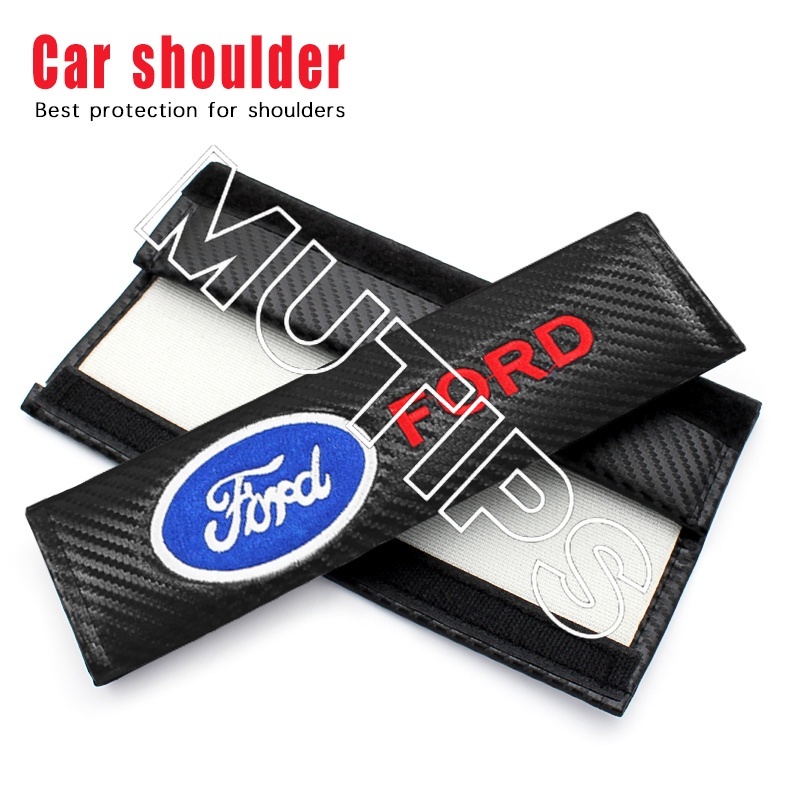 Ford 2pcs Bantalan Busa Bahu Sabuk Pengaman Mobil Motif Carbon Fiber Untuk Fiesta Ranger Ecosport Focus Everest Mustang