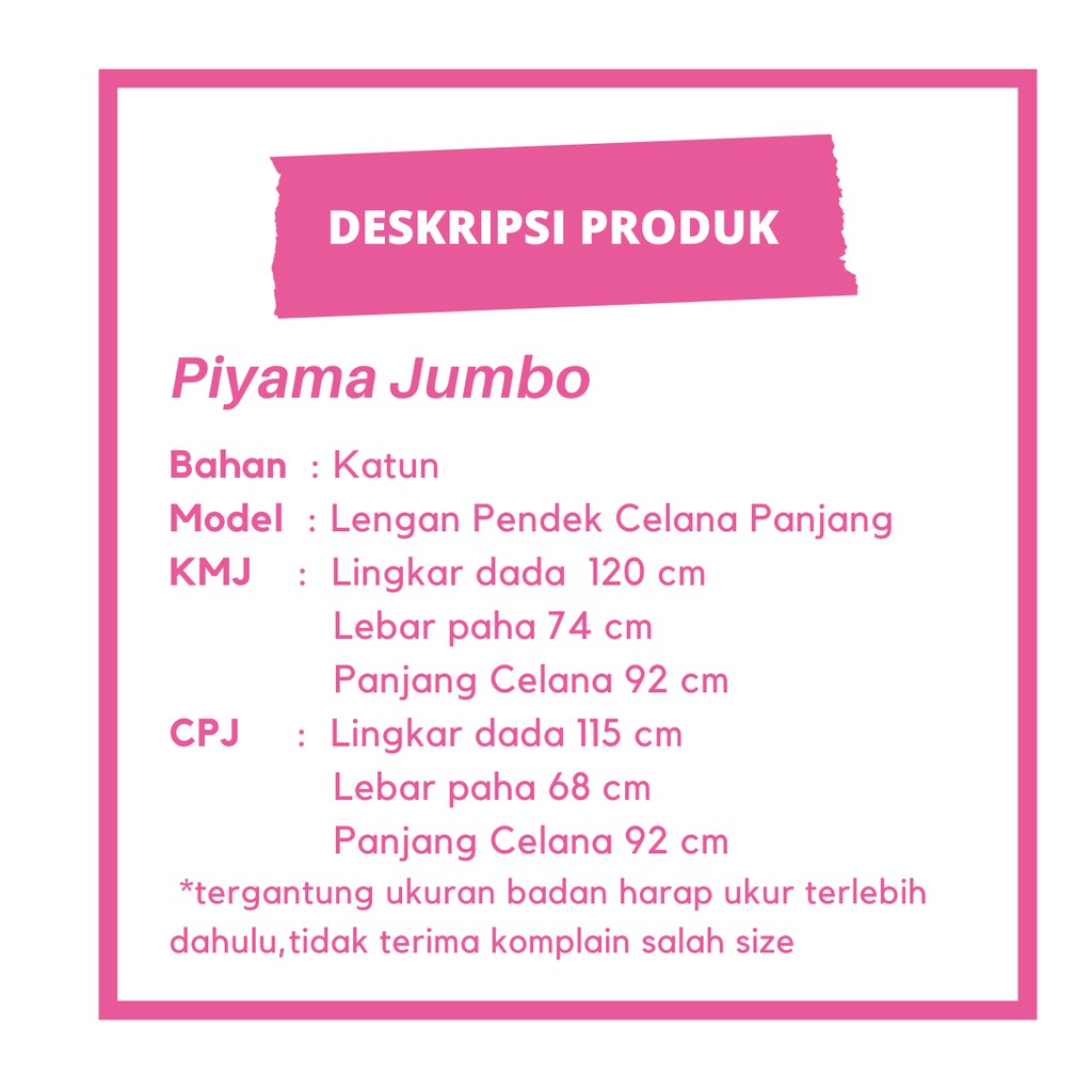 BAJU TIDUR WANITA JUMBO I PIYAMA WANITA JUMBO KEKINIAN LD 120 CM  I SETELAN WANITA