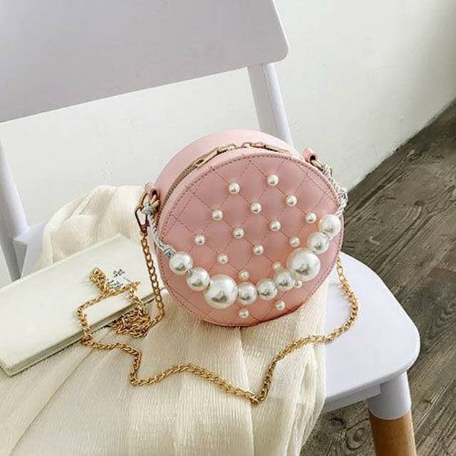 TJE542 Tas Selempang Bulat Mutiara
