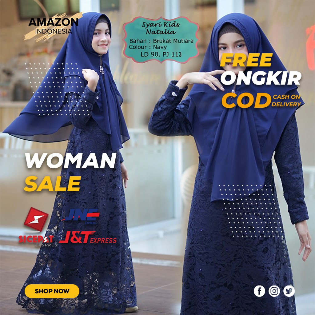 PAKAIAN MUSLIM ANAK PEREMPUAN WARNA NAVY BAHAN BRUKAT FULL LURING IMPORT KUALITAS BAGUS ORIGINAL