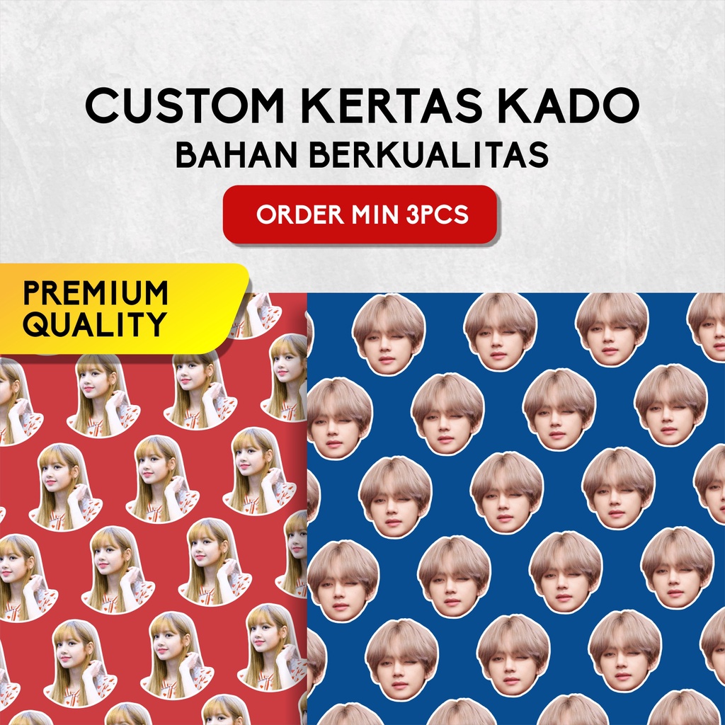 

KERTAS KADO CUSTOM A3+ pakai foto sendiri/idol bias kpop bts | cetak gift paper viral