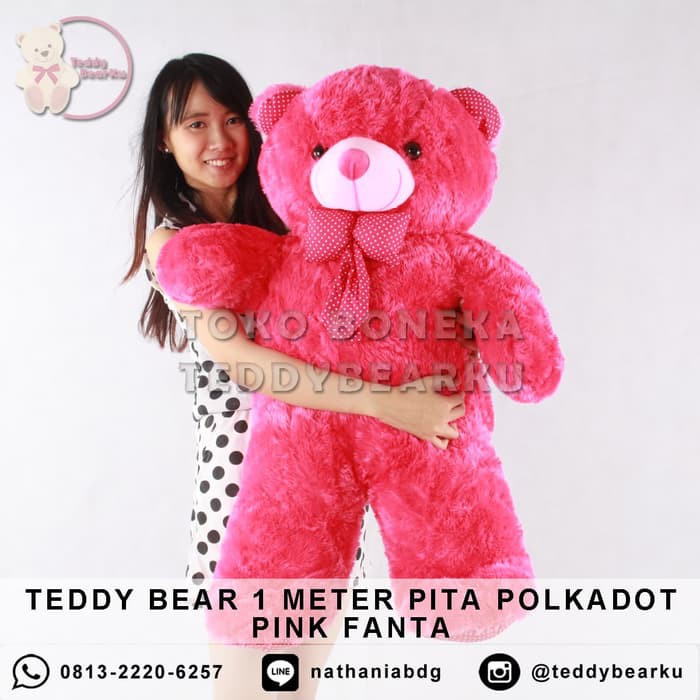 Boneka teddy bear jumbo 1 meter pita polkadot pink fanta