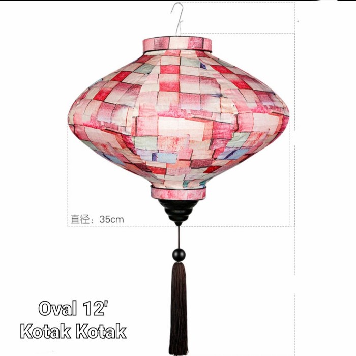 Lampion Oval Motif Bunga Dekorasi Lampu Lampion Kapsul Gepeng Premium