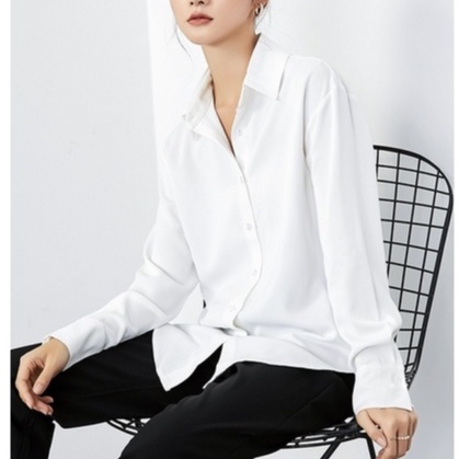 【Moon Blush】Korean Solid Button Import Halus Lembut Satin Shirt 7053(S/M/L)