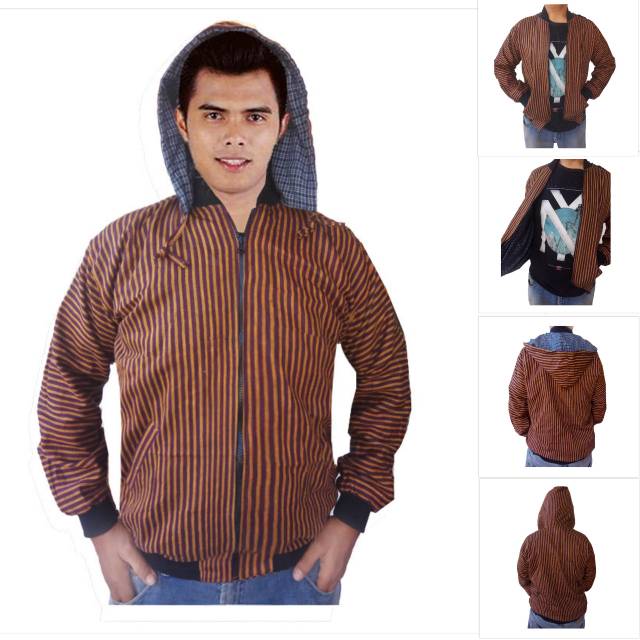 JAKET HOODIE SURJAN LURIK TENUN ASLI JAKET COWOK FASHION PRIA