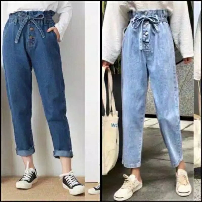 DIFA JEANS / DRAKO JEANS JUMBO L DAN XL BAGGY JEANS BOYFRIENDS WANITA // BAGGY KANCING TALI