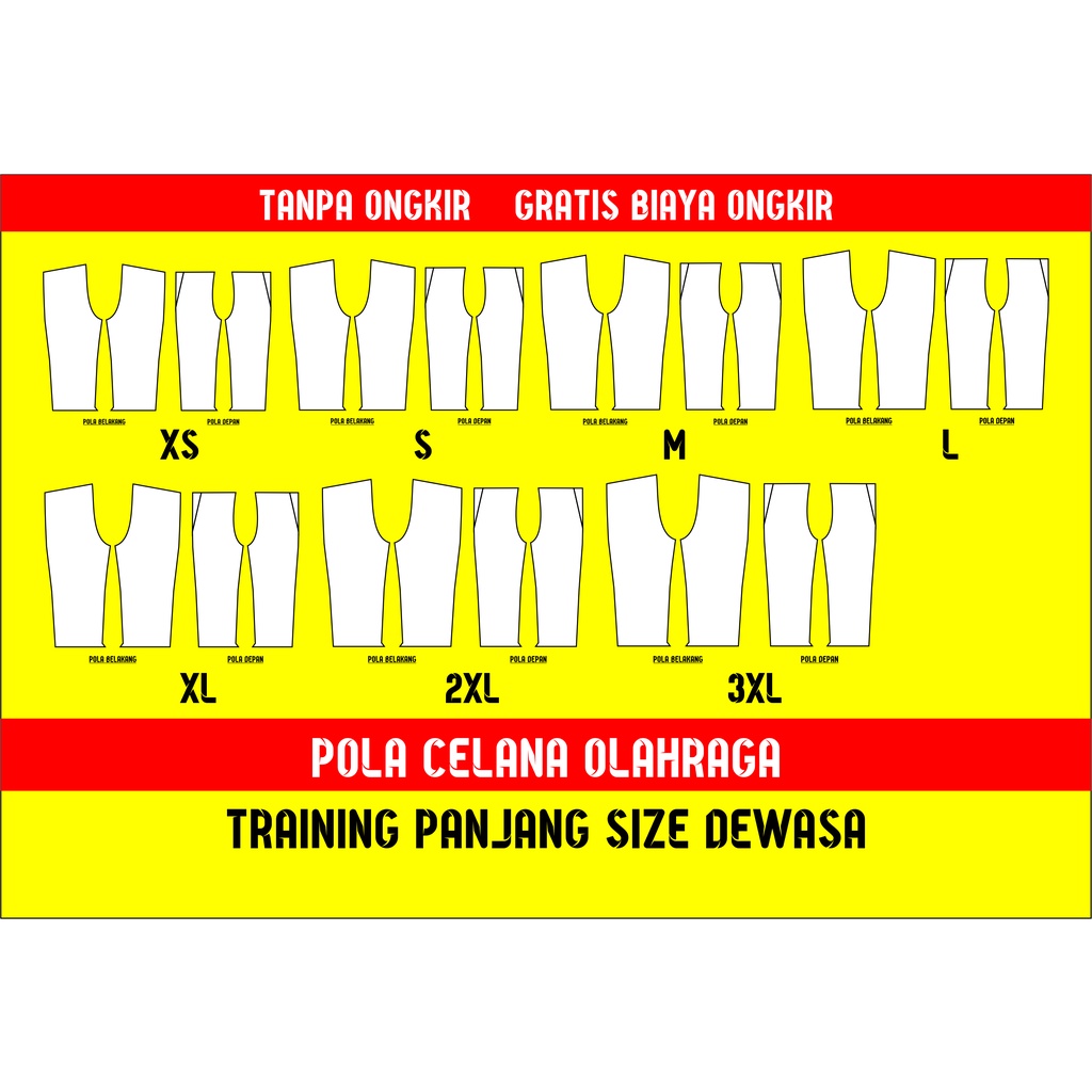 POLA CELANA OLAHRAGA TRAINING PANJANG DEWASA (SIZE XS - 3XL) Soft File