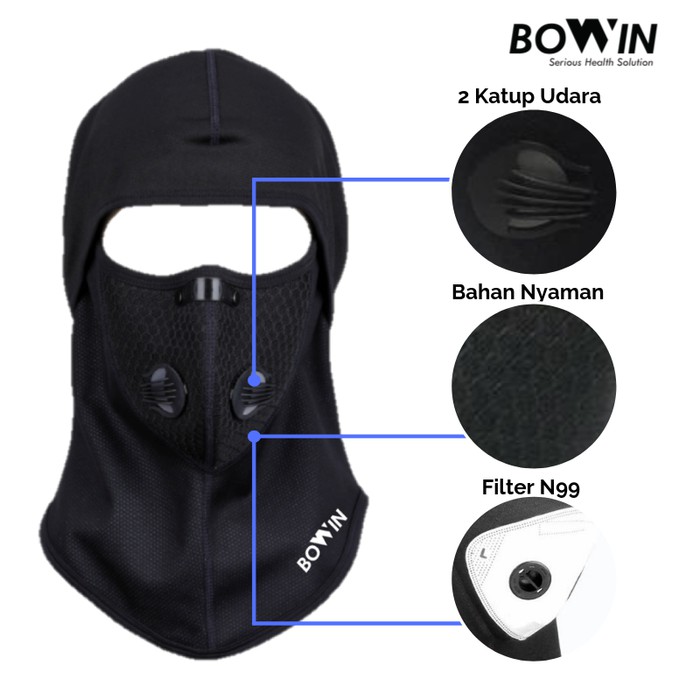 Bowin Masker Balaclava Full Face - Filter N99CV (Masker Motor - Ninja)