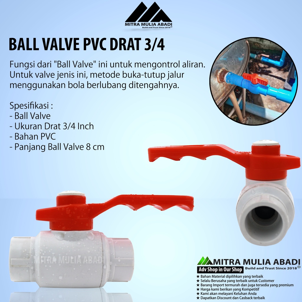 Ball Valve Pvc TEBAL 3/4&quot; Stop Kran l Keran Pipa