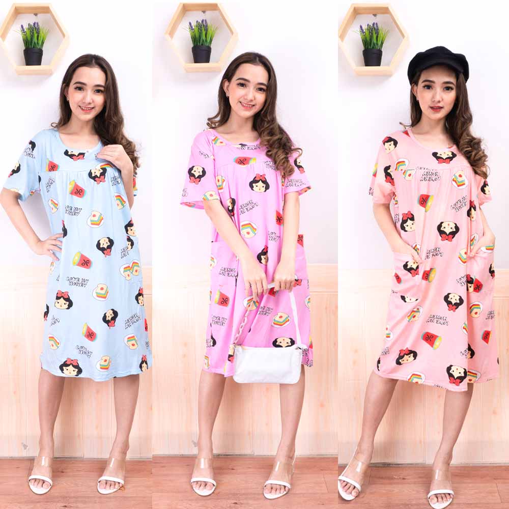 BEE - Daster Wanita / Daster Spandek Premium / Dress Santai Dress Import Daster Lucu Motif Korea Baju Tidur Wanita