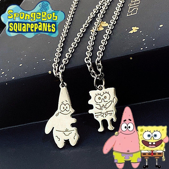 Kalung Rantai Dengan Liontin SpongeBob SquarePants BFF Friends Untuk Pasangan / Pria / Wanita