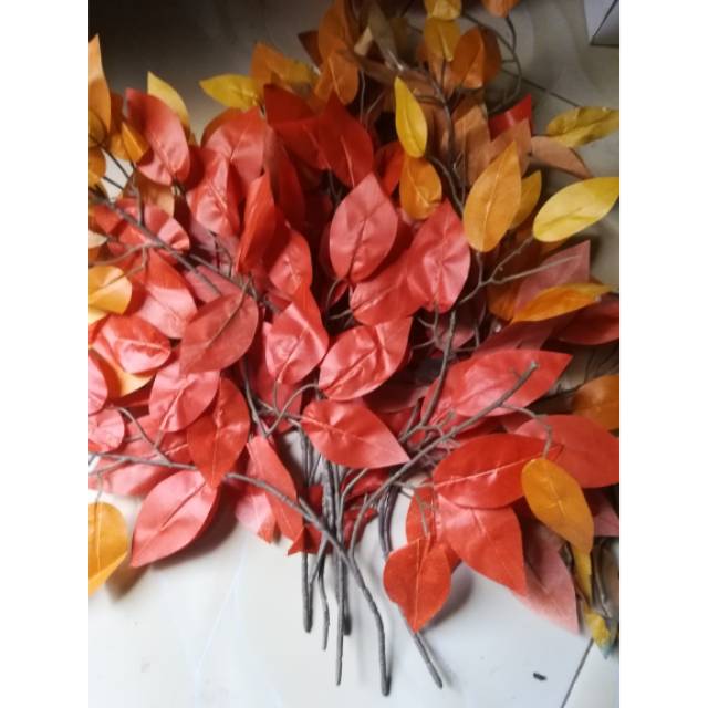 12pcs Daun bonsai beringin artificial daun Orange tua 12pcs Daun bonsai beringin artificial daun Orange tua