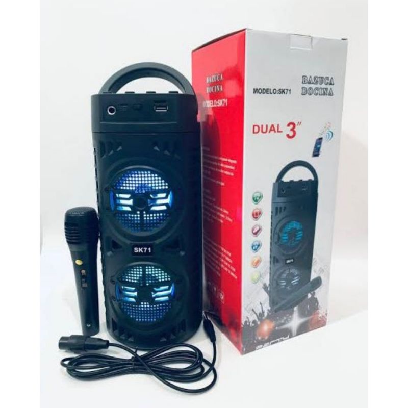 Speaker Bluetooth Karaoke Free Mic SK 71 Dual 3” Suara Bagus