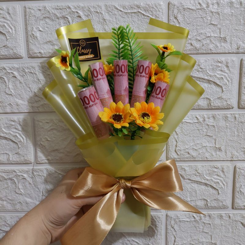 Mini Roll Money Bouquet / Buket Bunga Bucket Kecil Uang Asli / Hadiah Kado Ultah Anniv Birthday