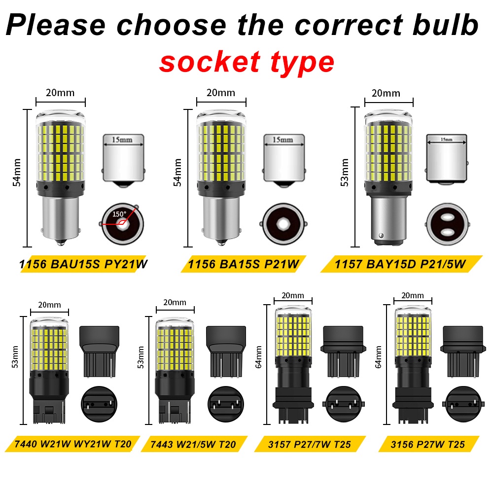 1pc Lampu LED CanBus 1156 BA15S P21W BAU15S PY21W 7440 W21W P21 / 5W 1157 BAY15D 7443 3157smd 144smd